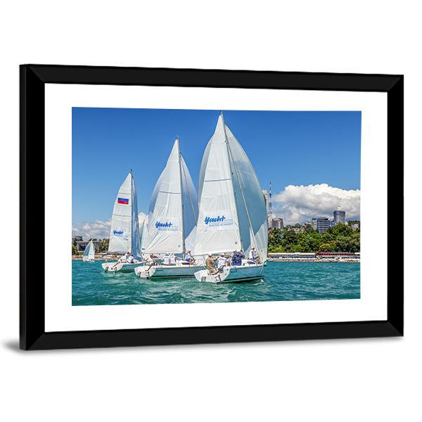 Sailing Regatta On Sochi City Canvas Wall Art-3 Horizontal-Gallery Wrap-25" x 16"-Tiaracle