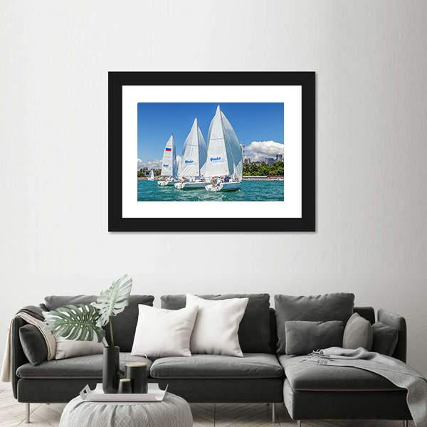 Sailing Regatta On Sochi City Canvas Wall Art-3 Horizontal-Gallery Wrap-25" x 16"-Tiaracle