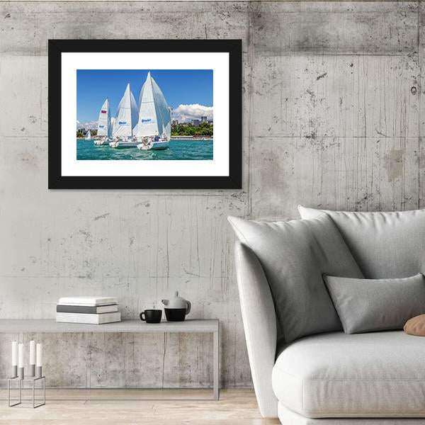 Sailing Regatta On Sochi City Canvas Wall Art-3 Horizontal-Gallery Wrap-25" x 16"-Tiaracle