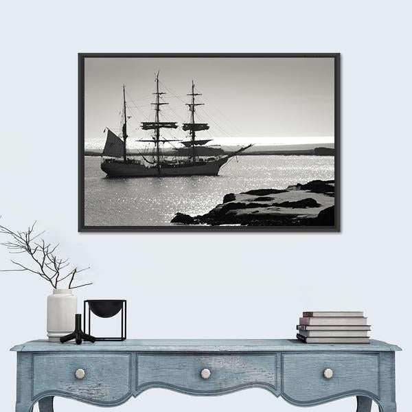 Sailing Ship At Dawn Canvas Wall Art-1 Piece-Floating Frame-24" x 16"-Tiaracle