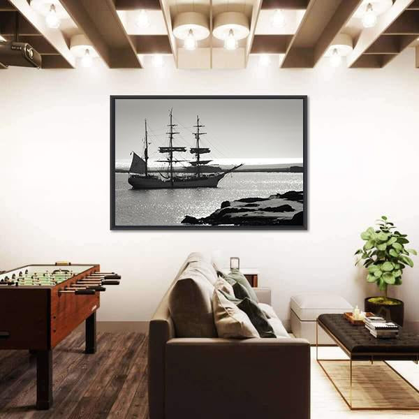 Sailing Ship At Dawn Canvas Wall Art-5 Horizontal-Gallery Wrap-22" x 12"-Tiaracle