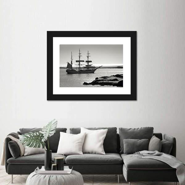 Sailing Ship At Dawn Canvas Wall Art-5 Horizontal-Gallery Wrap-22" x 12"-Tiaracle