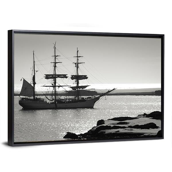 Sailing Ship At Dawn Canvas Wall Art-5 Horizontal-Gallery Wrap-22" x 12"-Tiaracle