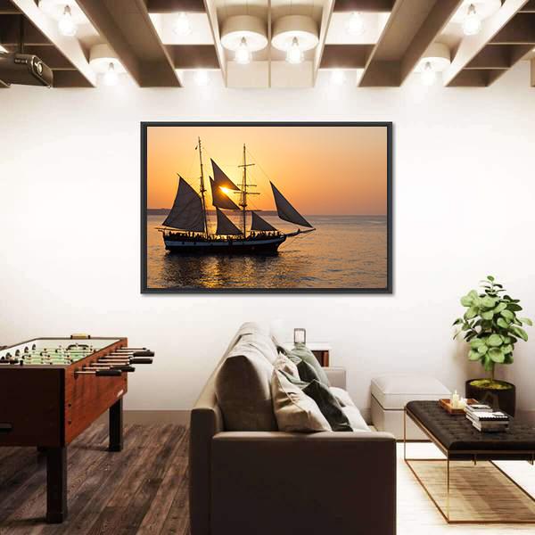 Sailing Ship At Sunset Canvas Wall Art-5 Horizontal-Gallery Wrap-22" x 12"-Tiaracle