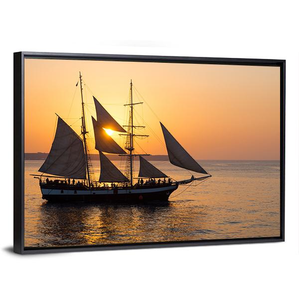 Sailing Ship At Sunset Canvas Wall Art-5 Horizontal-Gallery Wrap-22" x 12"-Tiaracle