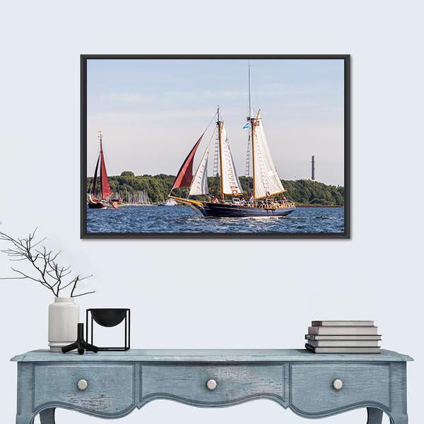 Sailing Ship Drives In Water Canvas Wall Art-1 Piece-Floating Frame-24" x 16"-Tiaracle