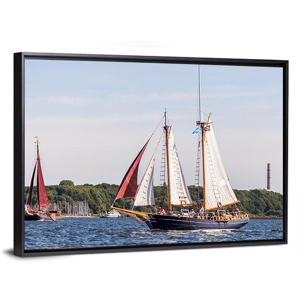 Sailing Ship Drives In Water Canvas Wall Art-3 Horizontal-Gallery Wrap-25" x 16"-Tiaracle