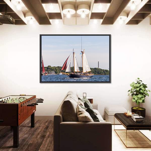 Sailing Ship Drives In Water Canvas Wall Art-3 Horizontal-Gallery Wrap-25" x 16"-Tiaracle