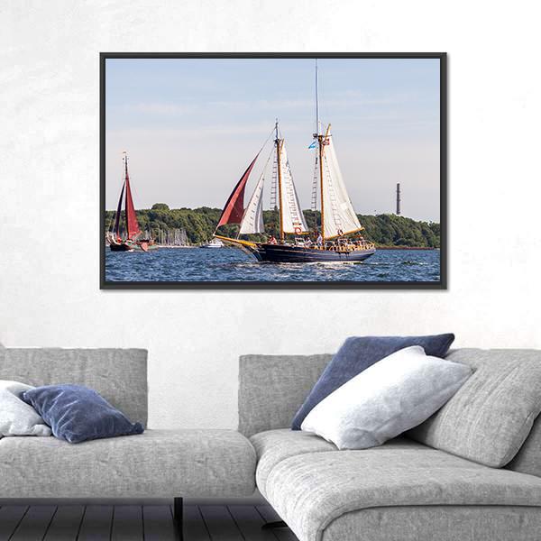 Sailing Ship Drives In Water Canvas Wall Art-3 Horizontal-Gallery Wrap-25" x 16"-Tiaracle