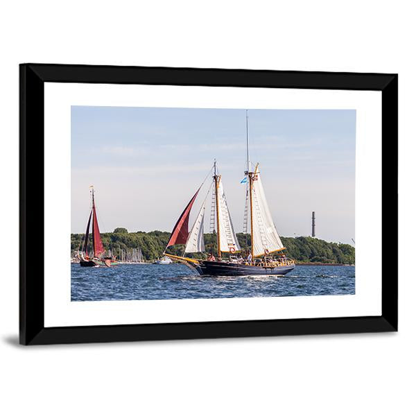 Sailing Ship Drives In Water Canvas Wall Art-3 Horizontal-Gallery Wrap-25" x 16"-Tiaracle