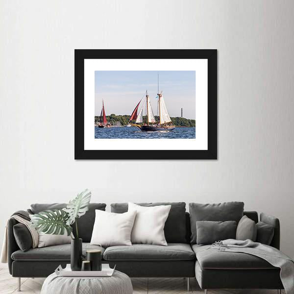 Sailing Ship Drives In Water Canvas Wall Art-3 Horizontal-Gallery Wrap-25" x 16"-Tiaracle