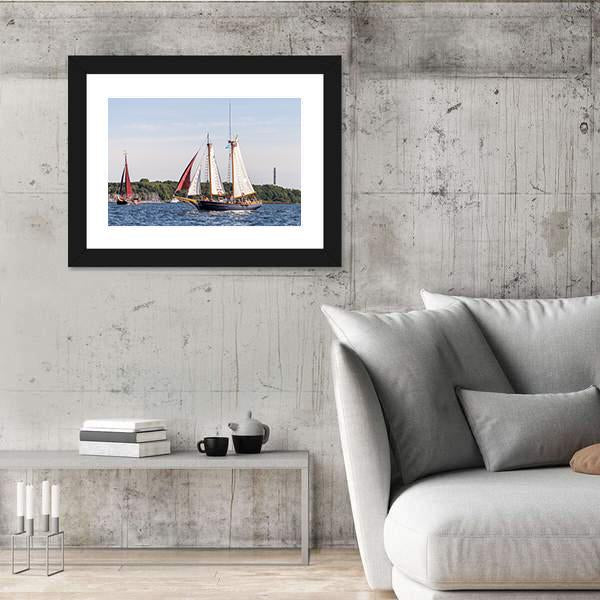 Sailing Ship Drives In Water Canvas Wall Art-3 Horizontal-Gallery Wrap-25" x 16"-Tiaracle