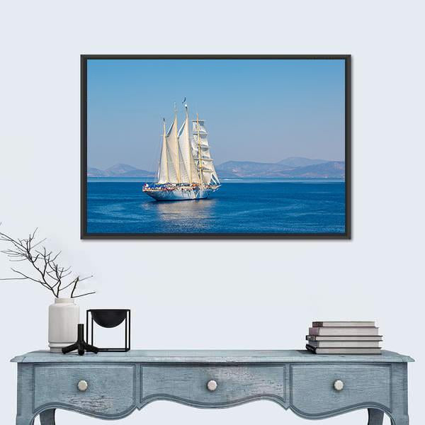 Sailing Ship In A Beautiful Summer Day Canvas Wall Art-1 Piece-Floating Frame-24" x 16"-Tiaracle