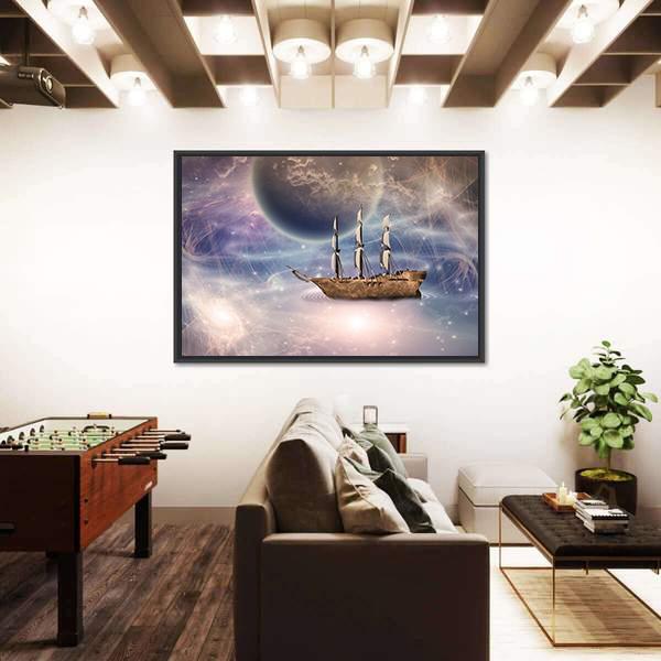 Sailing Ship With Full Sails Canvas Wall Art-1 Piece-Floating Frame-24" x 16"-Tiaracle