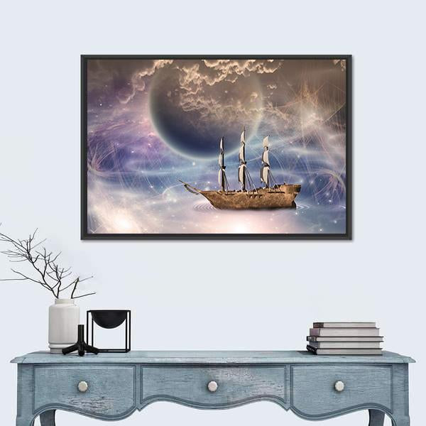 Sailing Ship With Full Sails Canvas Wall Art-5 Horizontal-Gallery Wrap-22" x 12"-Tiaracle