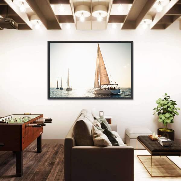 Sailing Ship Yachts Canvas Wall Art-1 Piece-Floating Frame-24" x 16"-Tiaracle