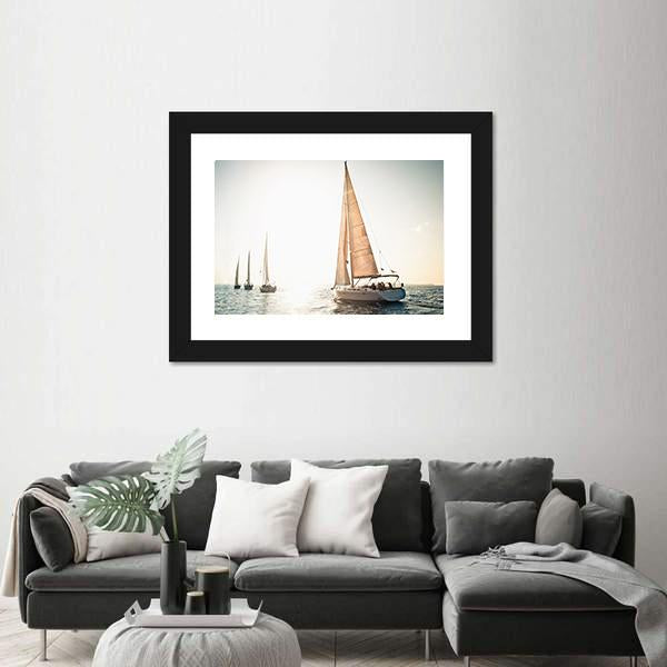 Sailing Ship Yachts Canvas Wall Art-1 Piece-Framed Print-20" x 16"-Tiaracle