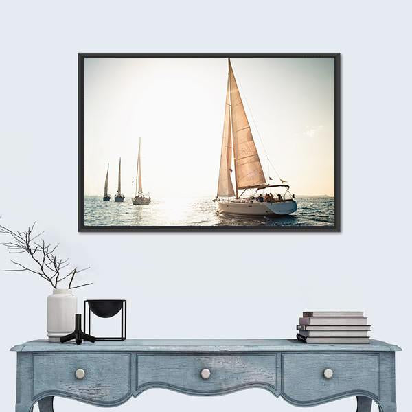 Sailing Ship Yachts Canvas Wall Art-5 Horizontal-Gallery Wrap-22" x 12"-Tiaracle