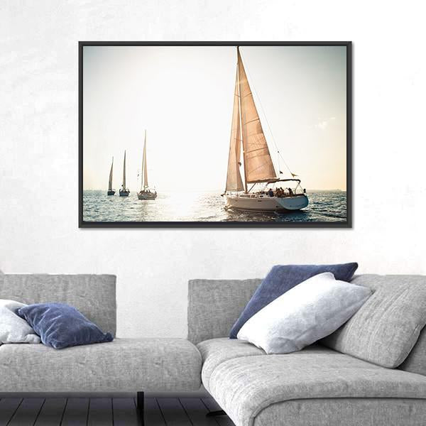 Sailing Ship Yachts Canvas Wall Art-5 Horizontal-Gallery Wrap-22" x 12"-Tiaracle