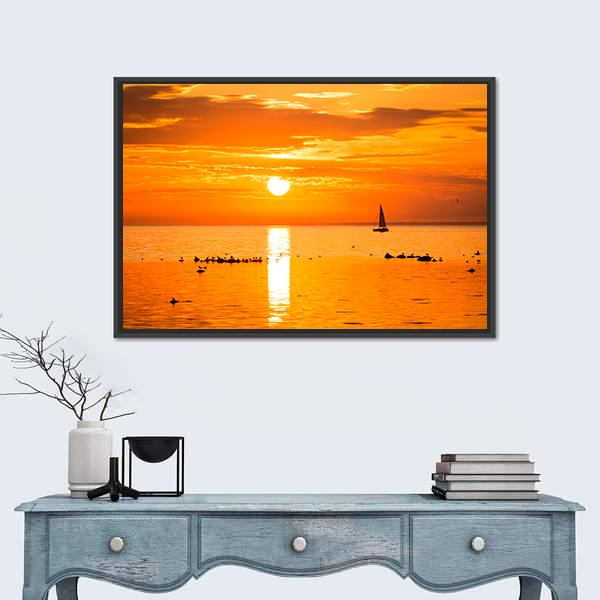 Sailing Ship Yachts In The Sea Canvas Wall Art-1 Piece-Floating Frame-24" x 16"-Tiaracle