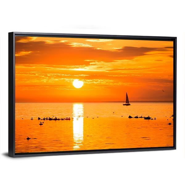 Sailing Ship Yachts In The Sea Canvas Wall Art-3 Horizontal-Gallery Wrap-25" x 16"-Tiaracle