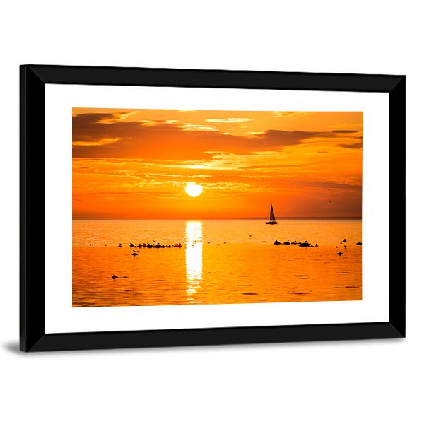 Sailing Ship Yachts In The Sea Canvas Wall Art-3 Horizontal-Gallery Wrap-25" x 16"-Tiaracle