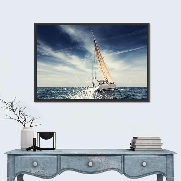 Sailing Ship Yachts With White Sails Canvas Wall Art-1 Piece-Floating Frame-24" x 16"-Tiaracle