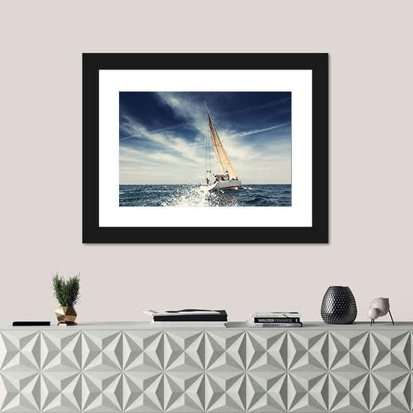 Sailing Ship Yachts With White Sails Canvas Wall Art-1 Piece-Framed Print-20" x 16"-Tiaracle
