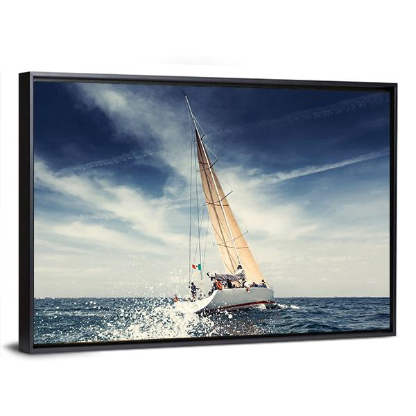 Sailing Ship Yachts With White Sails Canvas Wall Art-3 Horizontal-Gallery Wrap-25" x 16"-Tiaracle