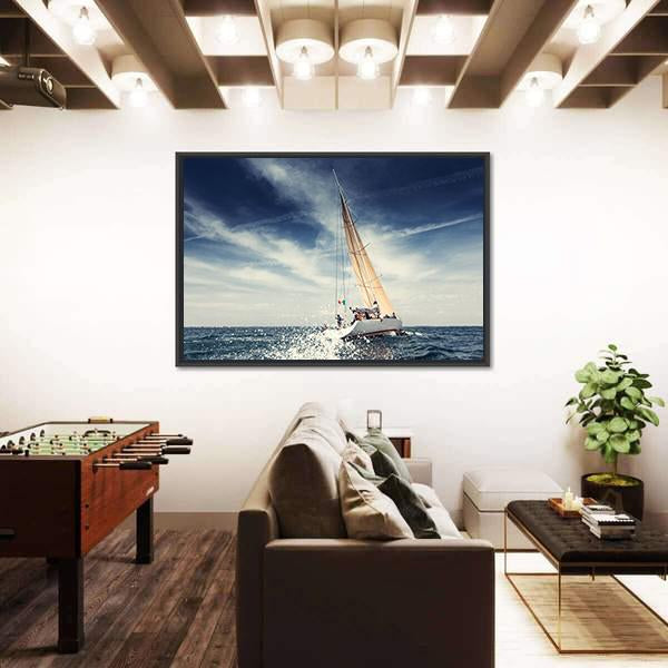 Sailing Ship Yachts With White Sails Canvas Wall Art-3 Horizontal-Gallery Wrap-25" x 16"-Tiaracle
