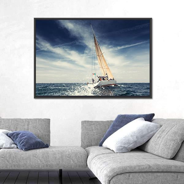 Sailing Ship Yachts With White Sails Canvas Wall Art-3 Horizontal-Gallery Wrap-25" x 16"-Tiaracle