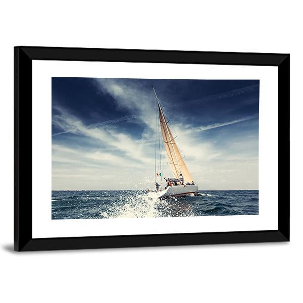 Sailing Ship Yachts With White Sails Canvas Wall Art-3 Horizontal-Gallery Wrap-25" x 16"-Tiaracle