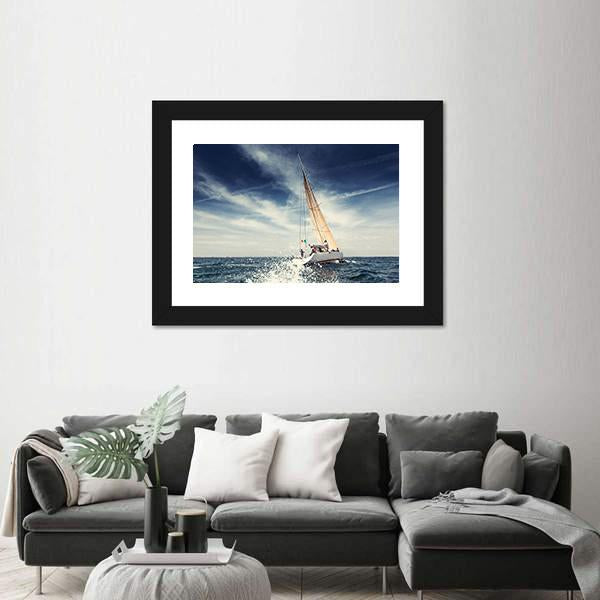 Sailing Ship Yachts With White Sails Canvas Wall Art-3 Horizontal-Gallery Wrap-25" x 16"-Tiaracle