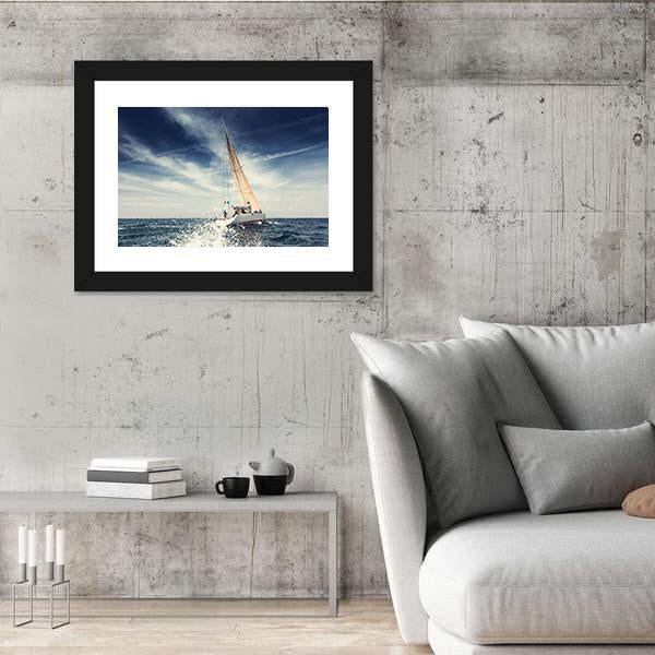 Sailing Ship Yachts With White Sails Canvas Wall Art-3 Horizontal-Gallery Wrap-25" x 16"-Tiaracle