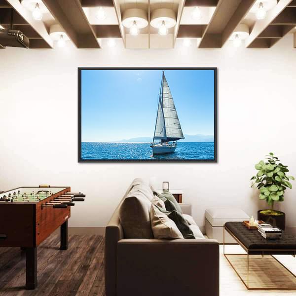 Sailing Ship Yachts With White Sails In The Open Sea Canvas Wall Art-5 Horizontal-Gallery Wrap-22" x 12"-Tiaracle