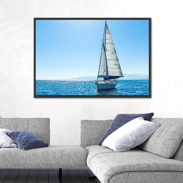 Sailing Ship Yachts With White Sails In The Open Sea Canvas Wall Art-5 Horizontal-Gallery Wrap-22" x 12"-Tiaracle