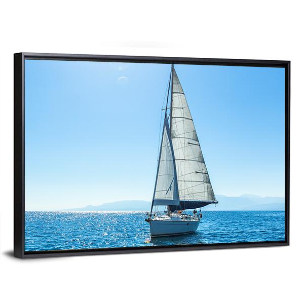 Sailing Ship Yachts With White Sails In The Open Sea Canvas Wall Art-5 Horizontal-Gallery Wrap-22" x 12"-Tiaracle
