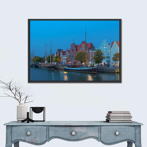 Sailing Ships On The Untertrave River Canvas Wall Art-1 Piece-Floating Frame-24" x 16"-Tiaracle