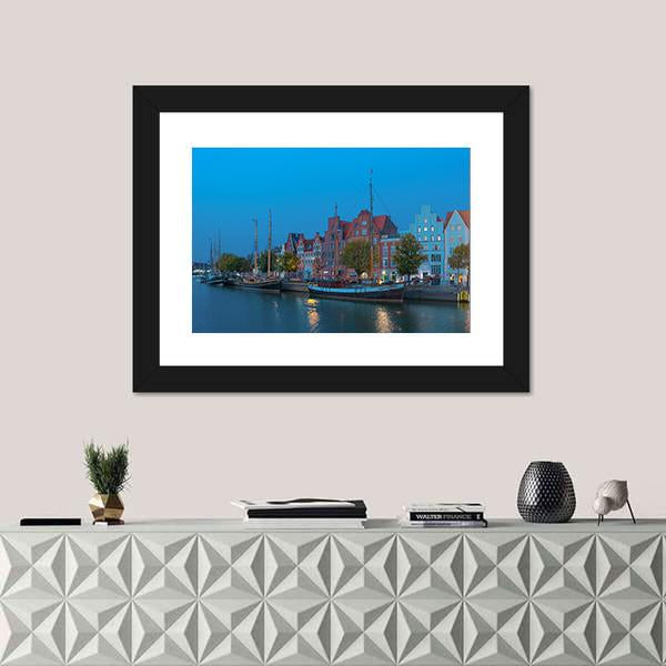 Sailing Ships On The Untertrave River Canvas Wall Art-1 Piece-Framed Print-20" x 16"-Tiaracle