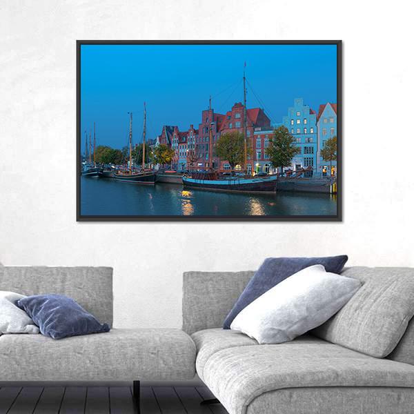 Sailing Ships On The Untertrave River Canvas Wall Art-3 Horizontal-Gallery Wrap-25" x 16"-Tiaracle