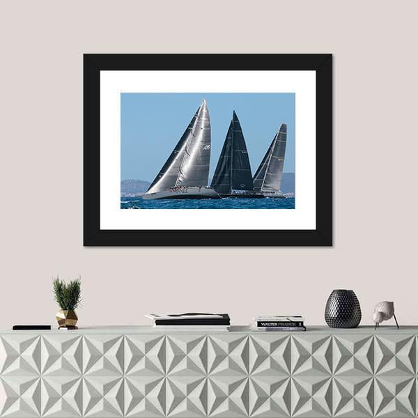 Sailing Ships Race In Mallorca Canvas Wall Art-1 Piece-Framed Print-20" x 16"-Tiaracle