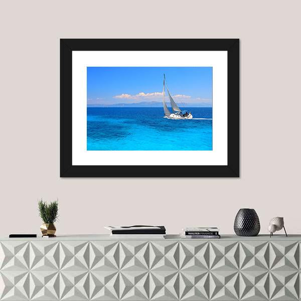 Sailing Yacht In The Lonian Sea Canvas Wall Art-1 Piece-Framed Print-20" x 16"-Tiaracle
