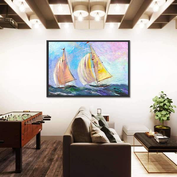 Sailing boats In The Sea Canvas Wall Art-1 Piece-Floating Frame-24" x 16"-Tiaracle