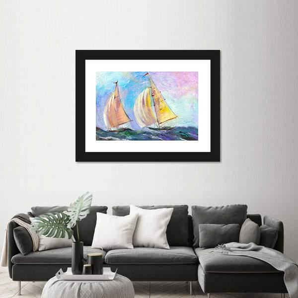 Sailing boats In The Sea Canvas Wall Art-1 Piece-Framed Print-20" x 16"-Tiaracle