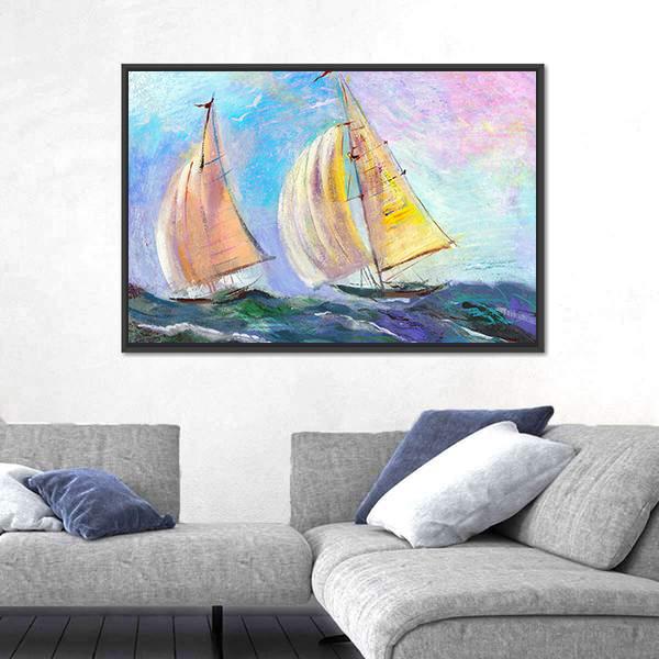 Sailing boats In The Sea Canvas Wall Art-5 Horizontal-Gallery Wrap-22" x 12"-Tiaracle