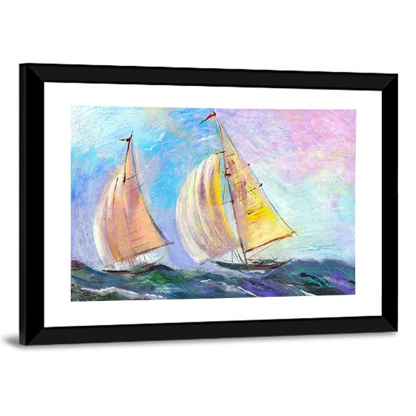 Sailing boats In The Sea Canvas Wall Art-5 Horizontal-Gallery Wrap-22" x 12"-Tiaracle