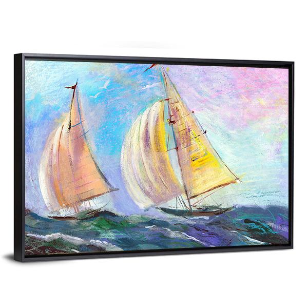 Sailing boats In The Sea Canvas Wall Art-5 Horizontal-Gallery Wrap-22" x 12"-Tiaracle