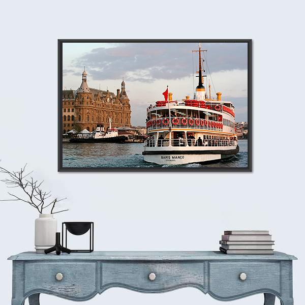 Sails In To Haydarpasa In Istanbul Canvas Wall Art-1 Piece-Floating Frame-24" x 16"-Tiaracle