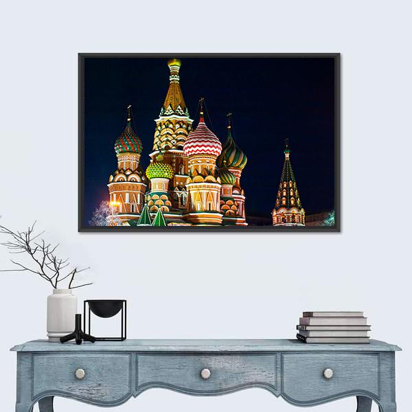 Saint Basil s Cathedral In Moscow Canvas Wall Art-1 Piece-Floating Frame-24" x 16"-Tiaracle