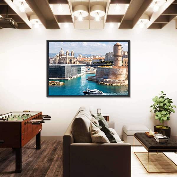 Saint Jean Castle And Cathedral De La Major Canvas Wall Art-1 Piece-Floating Frame-24" x 16"-Tiaracle